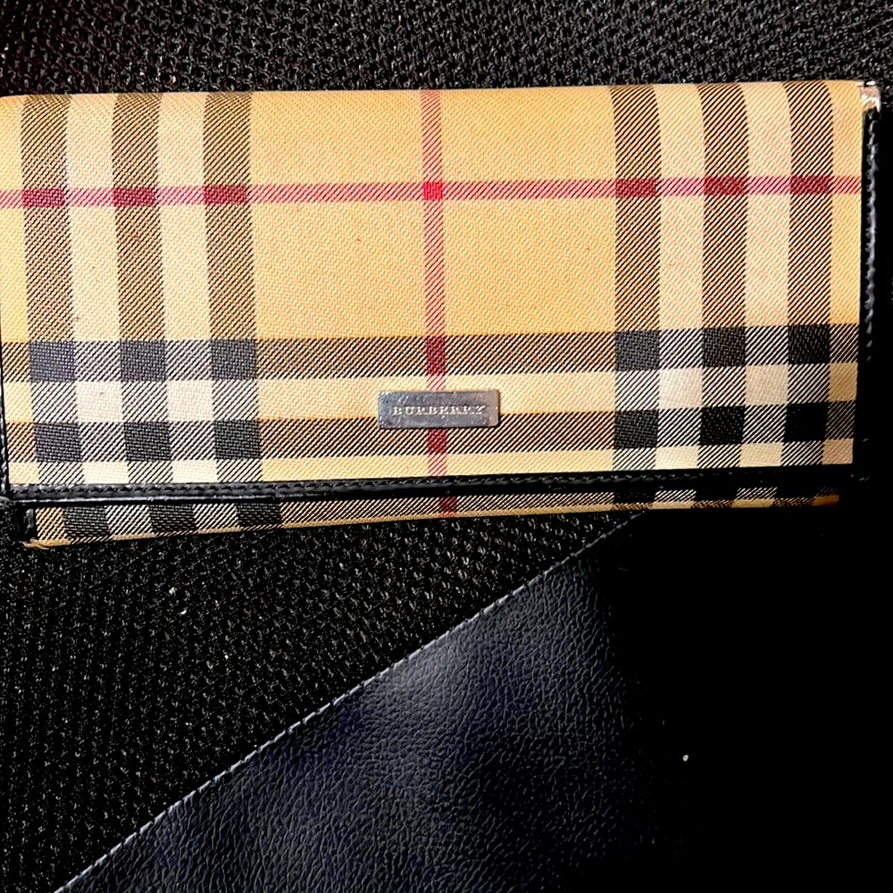 Burberry Beige Check Continental Wallet with Black and Red Accents